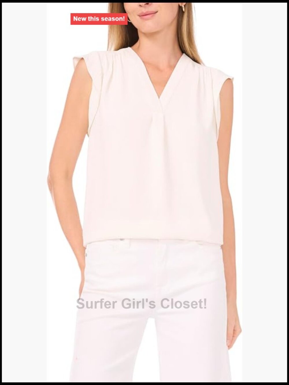 Sleeveless V-Neck Ruffle Shoulder Blouse - Lightweight Polyester Top